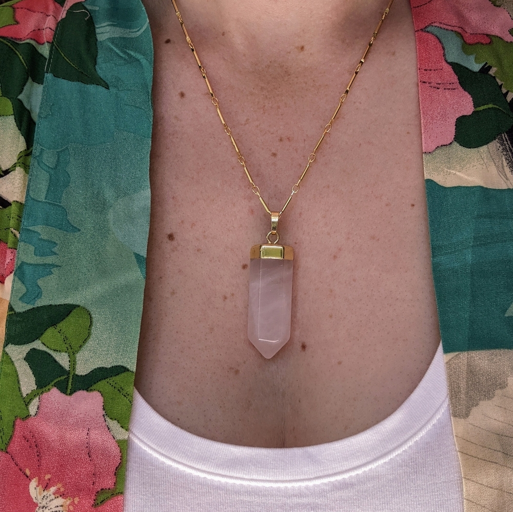 18K Rose Quartz Crystal Point Necklace